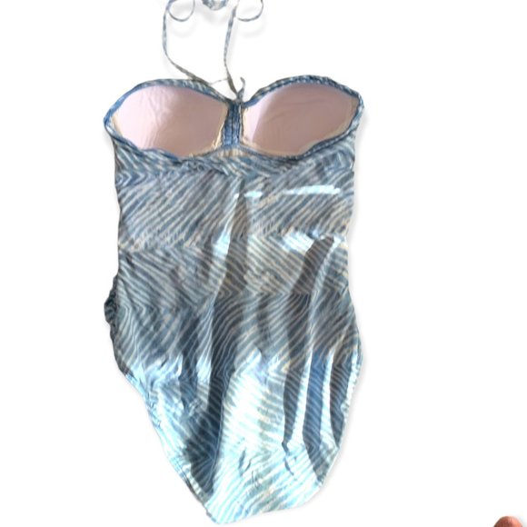 Lauren Ralph Lauren Light Blue/White Stripe One Piece Bathing Suit Swimsuit-Sz 8 - Picture 9 of 9